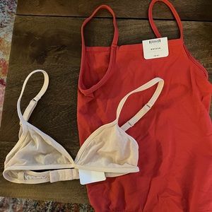 Wolford “Odessa” red body suit & nude triangle bra